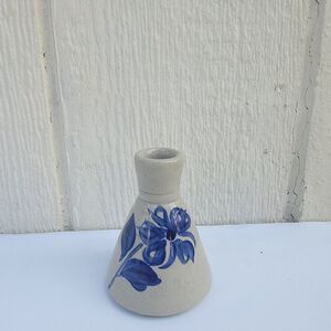 Vintage Williamsburg Pottery Inkwell Bud Vase Salt-Glazed Cobalt Blue Leaf 3.5”